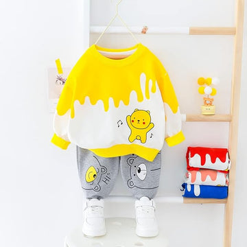 Googo Gaaga Boy's Cotton full Sleeves Printed Sweatshirt and Pant Set in yellow colour