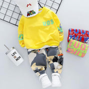 Boy's Yellow Print Sweatshirt & Pants Set