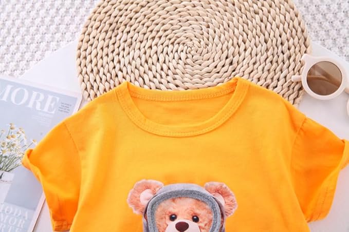 Boy's Orange Teddy Print T-Shirt & Shorts Set