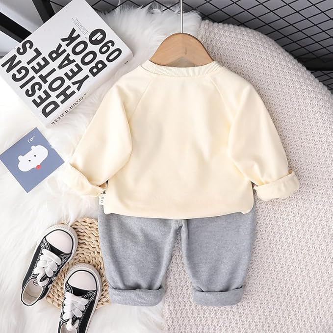 Boy's Cream Lion Print Sweatshirt & Pants Set