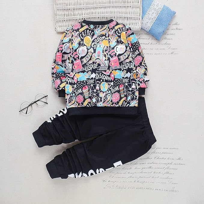 Boy's Black Inspire Print Sweatshirt & Pants Set
