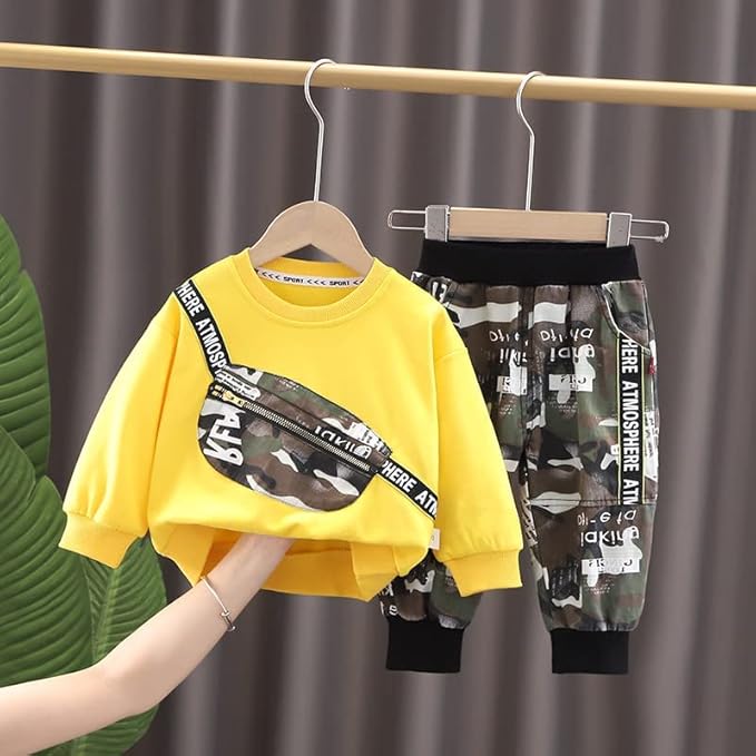 Boy's Yellow Army Print Sweatshirt & Pants Set