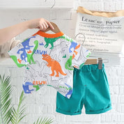 Boy's Green Dino Print T-Shirt & Shorts Set