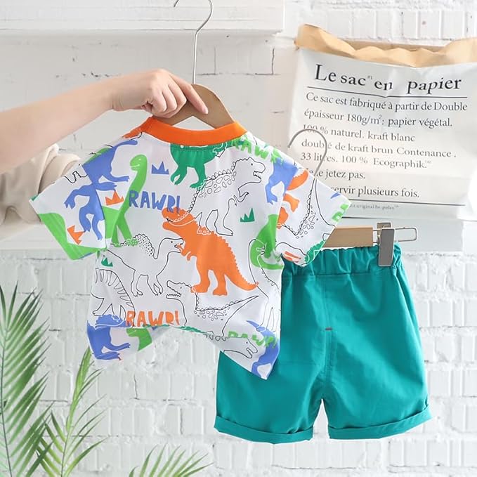 Boy's Green Dino Print T-Shirt & Shorts Set