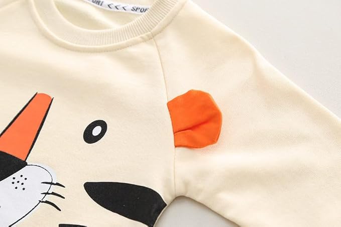 Boy's Cream Lion Print Sweatshirt & Pants Set