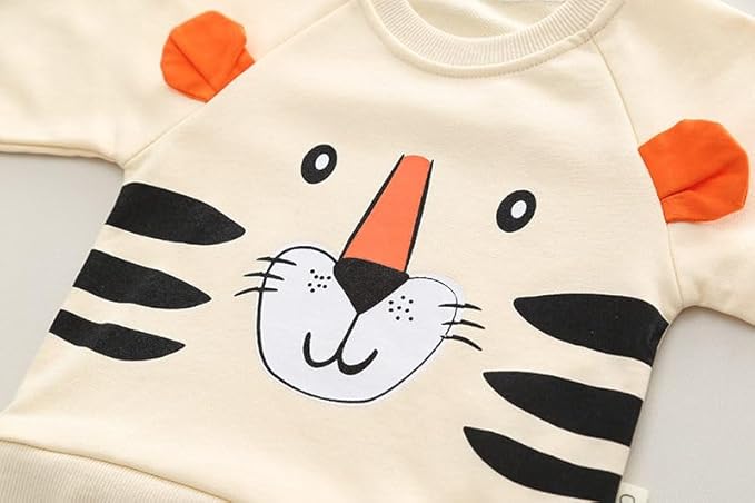 Boy's Cream Lion Print Sweatshirt & Pants Set