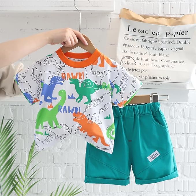 Boy's Green Dino Print T-Shirt & Shorts Set