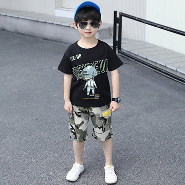 Googo Gaaga Boys Cotton Half Sleeves T-Shirt With Camouflage Shorts