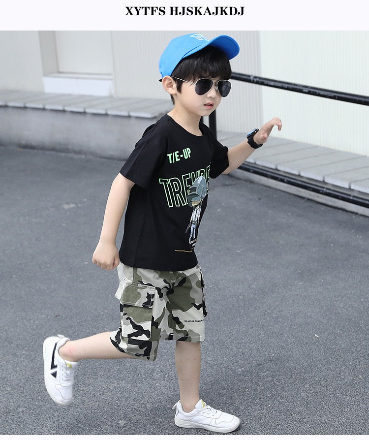 Boy's Camouflage Half-Sleeve T-Shirt & Shorts Set