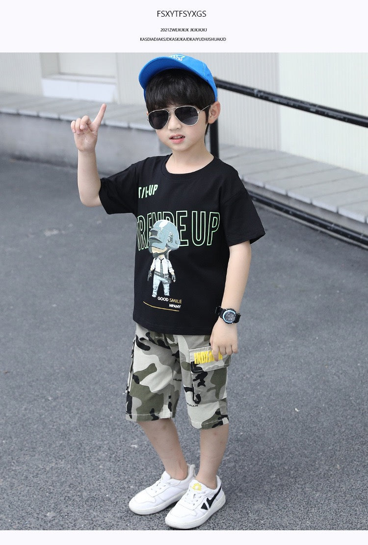 Boy's Camouflage Half-Sleeve T-Shirt & Shorts Set