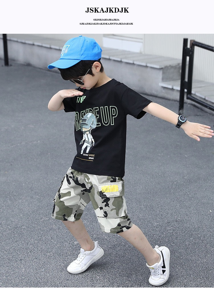 Boy's Camouflage Half-Sleeve T-Shirt & Shorts Set
