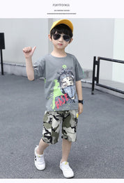 Boy's Camouflage Round Neck T-Shirt & Shorts Set