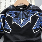 Boy's Navy Blue Print Sweatshirt & Pants Set