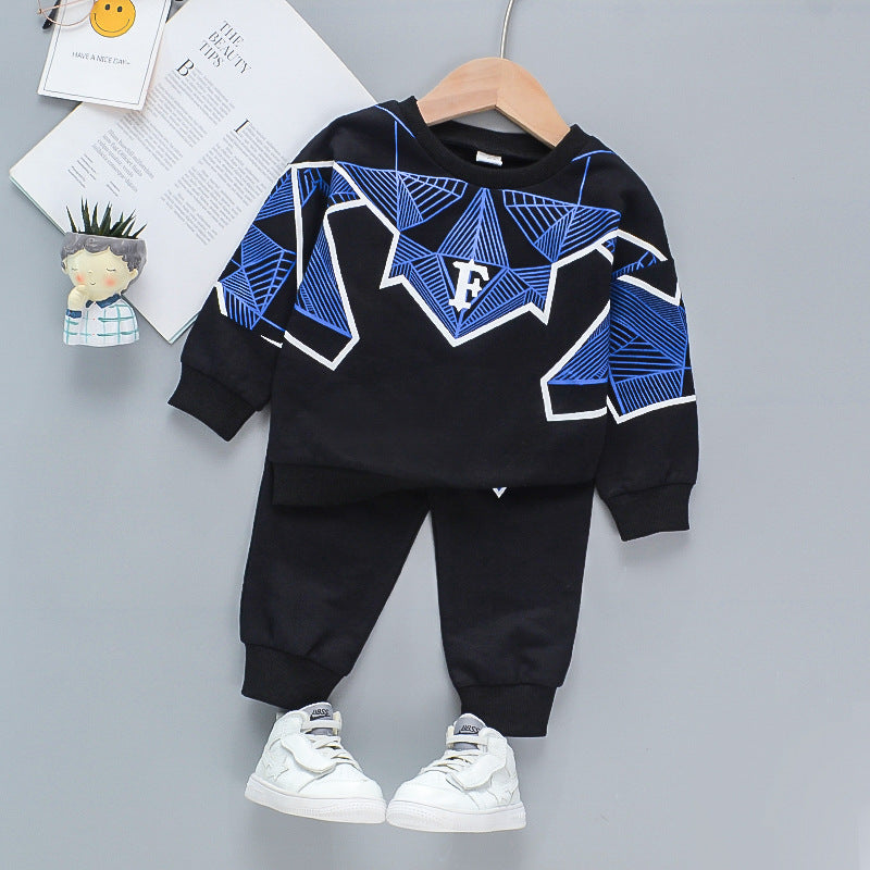 Boy's Navy Blue Print Sweatshirt & Pants Set