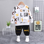 Boy's White Pocket Sweatshirt & Pants Set