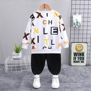 Boy's White Pocket Sweatshirt & Pants Set