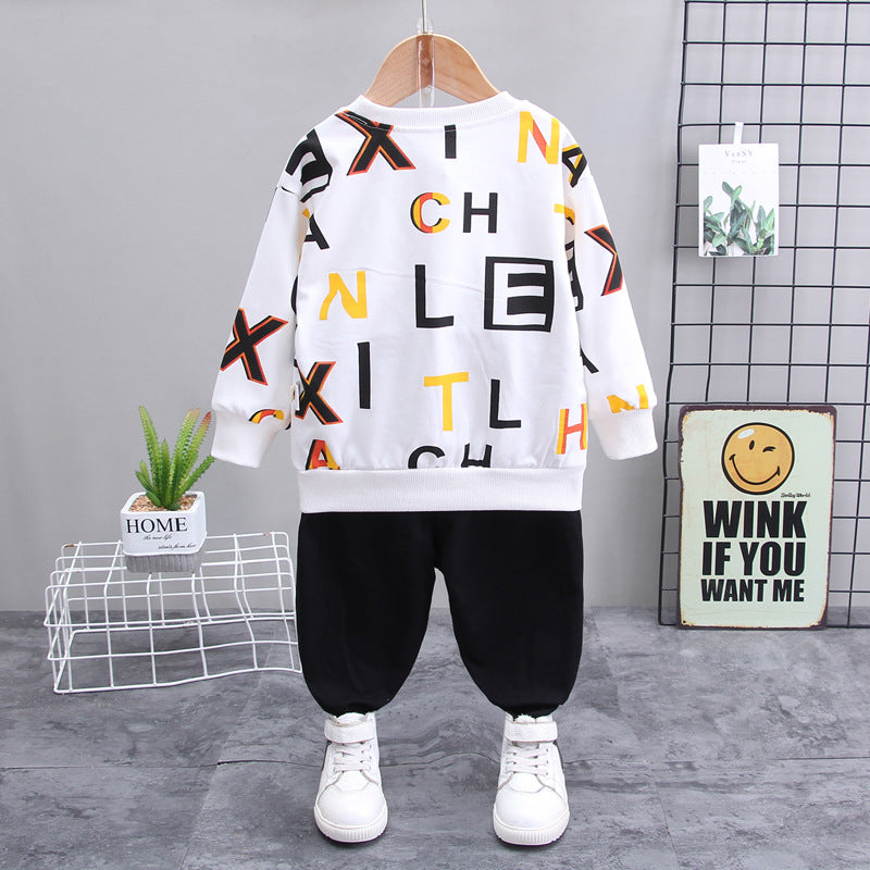 Boy's White Pocket Sweatshirt & Pants Set
