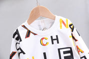 Boy's White Pocket Sweatshirt & Pants Set