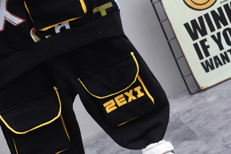 Boy's Black Pocket Sweatshirt & Pants Set