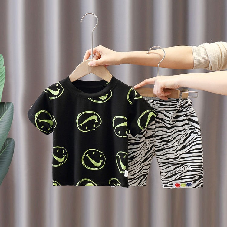Boy's Black Print T-Shirt & Shorts Set