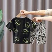 Boy's Black Print T-Shirt & Shorts Set