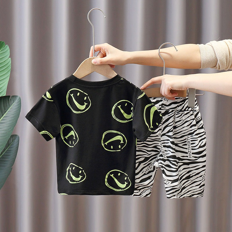 Boy's Black Print T-Shirt & Shorts Set