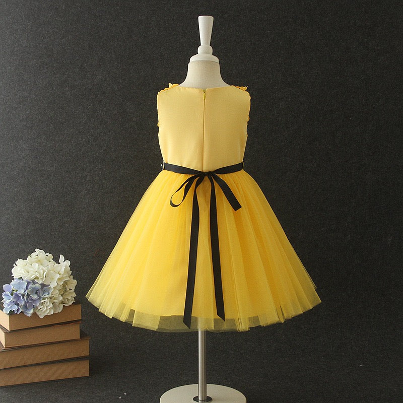 Girl's Yellow Floral Knee-Length Dress