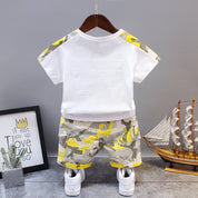Boy's Yellow Pocket Print T-Shirt & Cameo Shorts Set