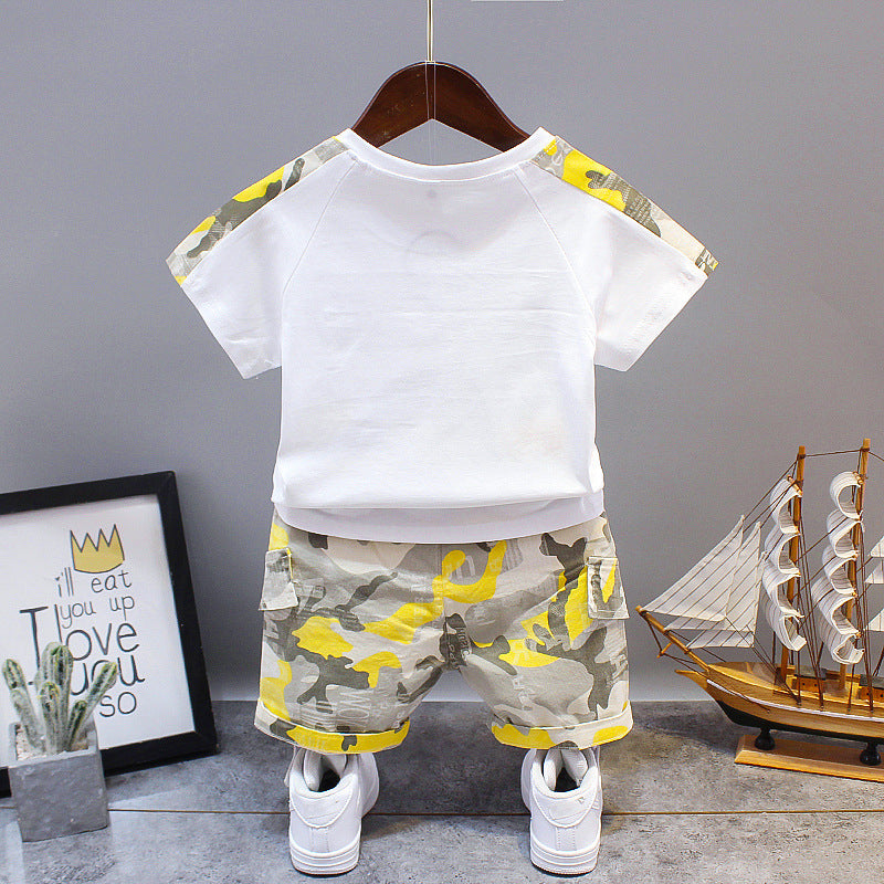 Boy's Yellow Pocket Print T-Shirt & Cameo Shorts Set
