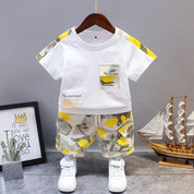 Boy's Yellow Pocket Print T-Shirt & Cameo Shorts Set