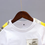 Boy's Yellow Pocket Print T-Shirt & Cameo Shorts Set