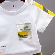 Boy's Yellow Pocket Print T-Shirt & Cameo Shorts Set