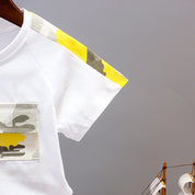 Boy's Yellow Pocket Print T-Shirt & Cameo Shorts Set