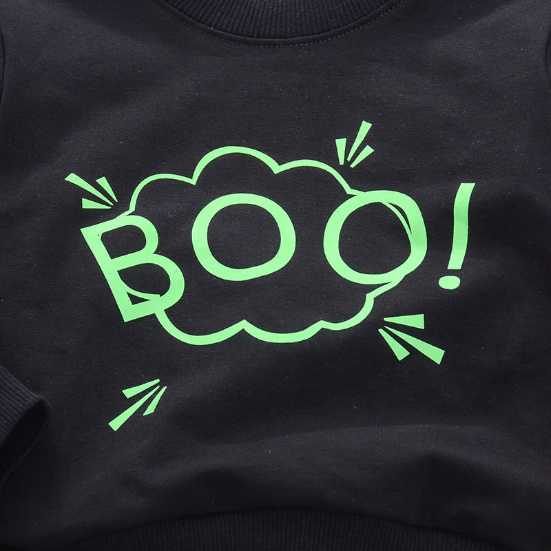 Boy's Boo Print Sweatshirt & Pants Set