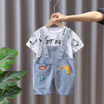 Googo Gaaga Boys Denim Dungarees With T-Shirt In White Colour