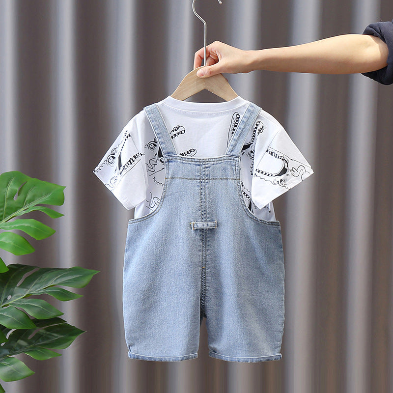 Googo Gaaga Boys Denim Dungarees With T-Shirt In White Colour