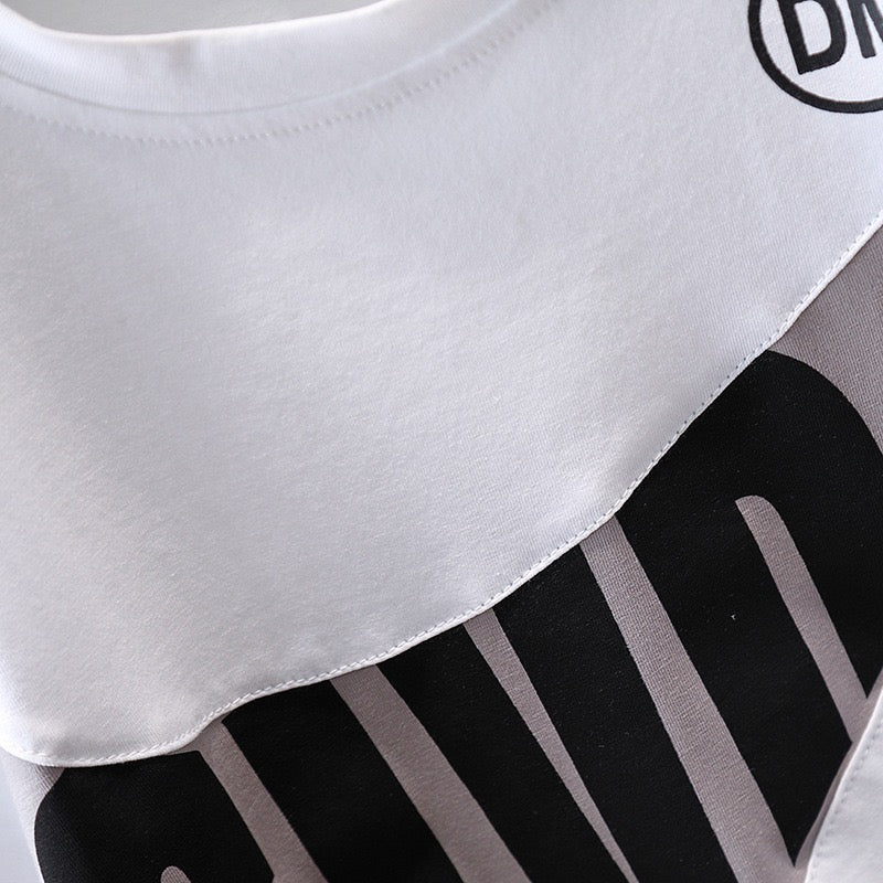 Boy's White Print T-Shirt & Denim Shorts Set