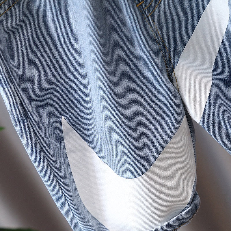 Boy's White Print T-Shirt & Denim Shorts Set