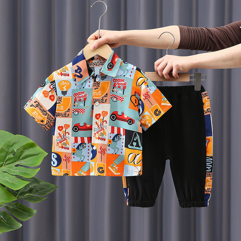 Boy's Multicolor Print Shirt & Pants Set