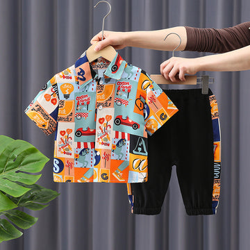 Googo Gaaga Boys Printed Shirt With Pants In Multicolour