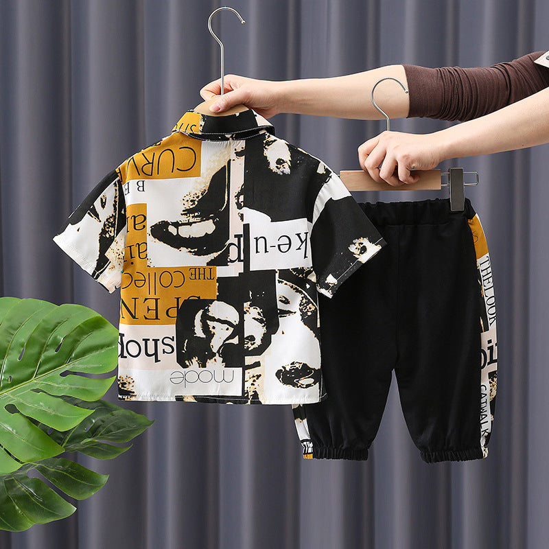 Boy's Multicolor Button Shirt & Pants Set