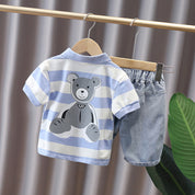 Boy's Blue Collared T-Shirt & Denim Shorts Set