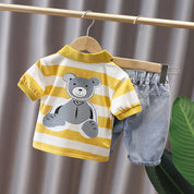 Boy's Yellow Collared T-Shirt & Denim Shorts Set