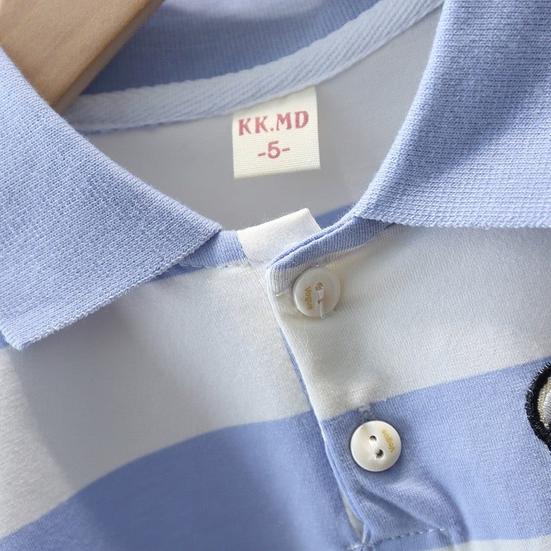 Boy's Blue Collared T-Shirt & Denim Shorts Set