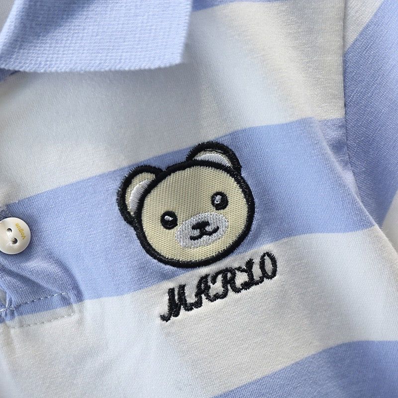 Boy's Blue Collared T-Shirt & Denim Shorts Set