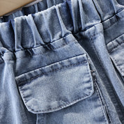 Boy's Blue Collared T-Shirt & Denim Shorts Set