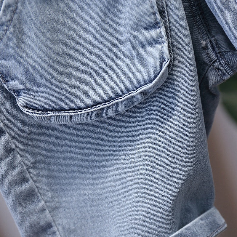 Boy's Blue Collared T-Shirt & Denim Shorts Set