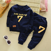 Boy's Blue Full-Sleeve Sweatshirt & Pants Set