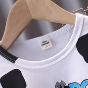 Boy's White Print Crew Neck T-Shirt & Denim Shorts Set