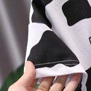 Boy's White Print Crew Neck T-Shirt & Denim Shorts Set